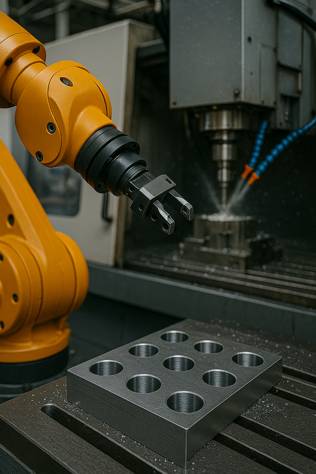 Endüstriyel üretim hattında CNC işleme ve robot kol – Messan Kraft sanayi sektörü ambalaj ve kaymaz kağıt çözümleri