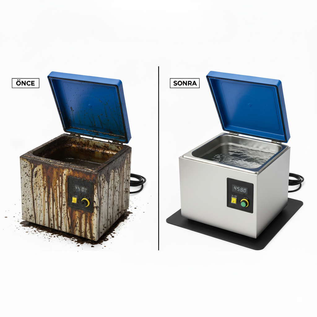 Messan ultrasonik yıkama makinesi tamir, bakım ve onarım hizmeti öncesi ve sonrası farkı. Cihazınızda ilk günkü performansı yakalayın.