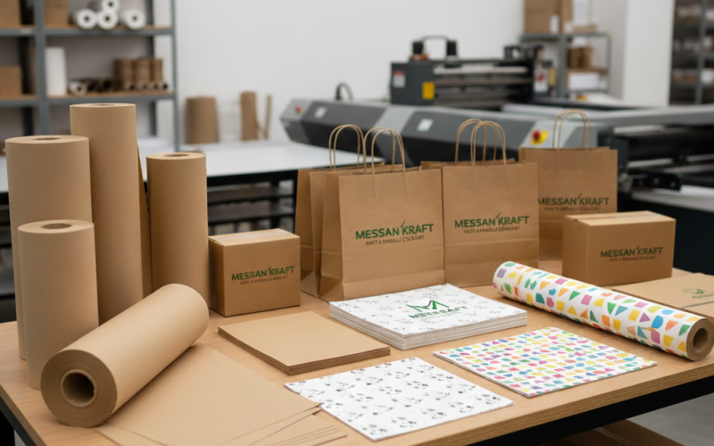 Messan Kraft baskılı ve baskısız ambalaj kağıdı, kraft torbalar ve rulo kraft kağıt üretim görüntüsü – sürdürülebilir ambalaj
